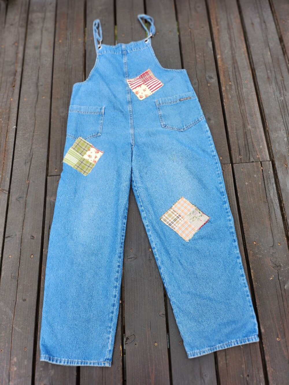 Vintage Watch L.A. 90s Patchwork Denim Streetwear Overalls XL Cottagecore Y2K - Picture 2 of 14